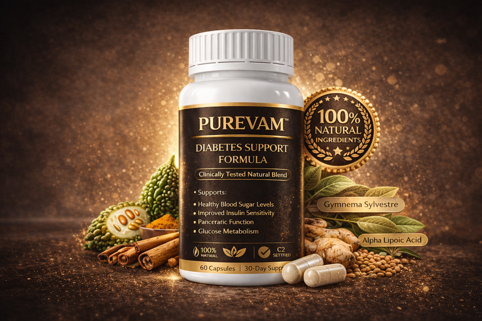 Purevam Diabetes Reversal Capsules - 60 Capsules per Bottle