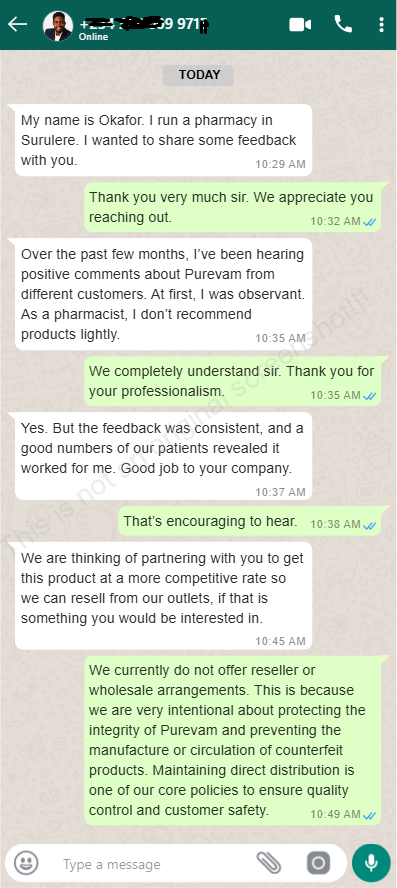 Customer WhatsApp testimonial 6